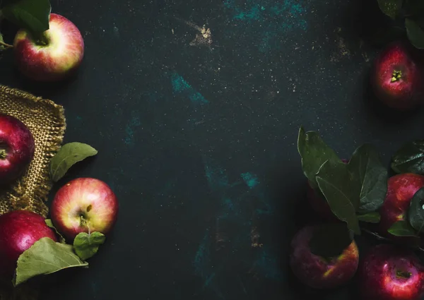 Manzanas Rojas Cosecha Otoño Fondo Alimenticio Vista Superior — Foto de Stock