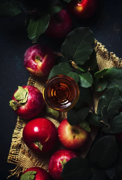 Brandy Manzana Francés Calvados Bebida Oscura Fondo Otoño Vista Superior — Foto de Stock