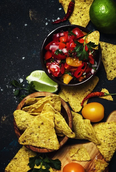 墨西哥食物 调味汁和小吃 顶部视图 — 图库照片