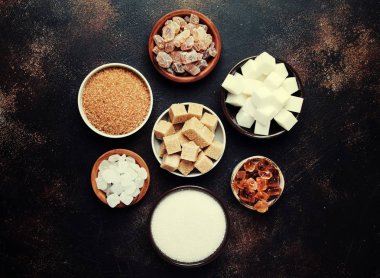 Farklı ürün çeşitliliği, üstten görünüm, şeker