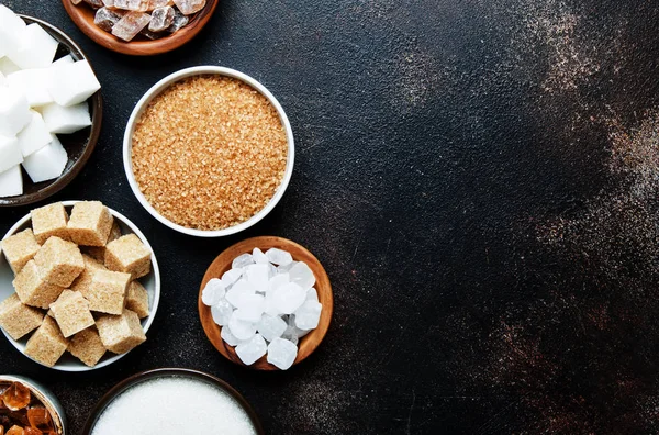 Different Kinds Sugar Assortment Top View — Stock Photo, Image