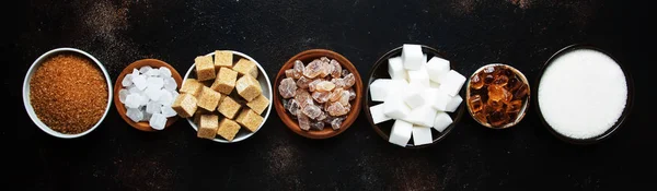 Berbagai Jenis Gula Dalam Berbagai Macam Top View — Stok Foto