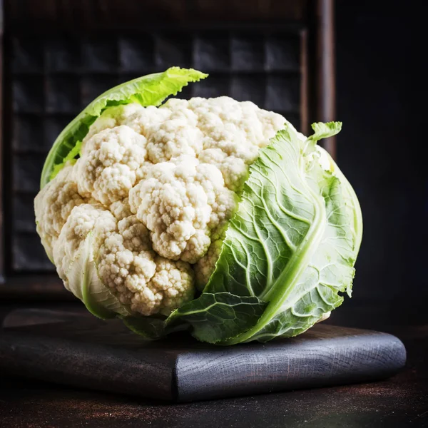 Fresh whole cauliflower on background, selective focus — Stock Image Fresh Whole Cauliflower Background Selective Focus Stock Picture