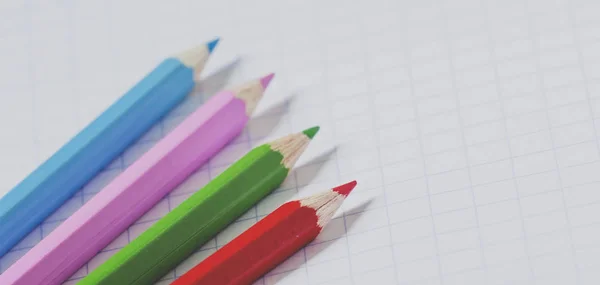 Caderno Escolar Rosa Caixa Lápis Cor — Fotografia de Stock
