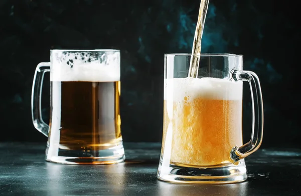Glasses Czech Light Beer Dark Bar Counter Selective Focus — Stock Photo, Image