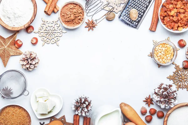 Christmas New Year Composition Ingredients Baking Festive Cookies Golden Snowflakes — Stock Photo, Image