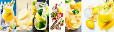 Alkollü kokteyller çeşitli limonlu. Yakın çekim. Fotoğraf kolaj
