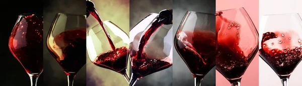 Rotwein Alkoholsammlung Glas Weinprobe Trinken Hintergrund Nahaufnahme Fotocollage — Stockfoto