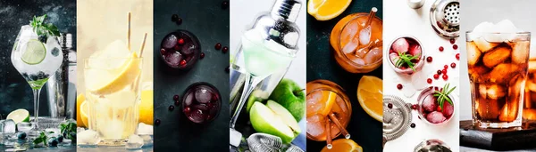 Cócteles Alcohólicos Con Bebidas Fuertes Refrescos Bayas Fruta Surtido Primer — Foto de Stock