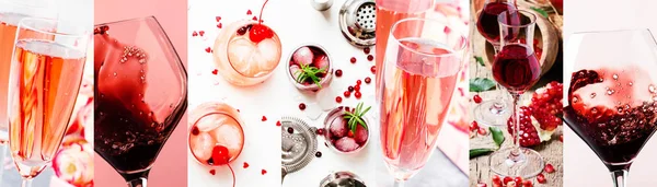 Röda Och Rosa Alkoholhaltiga Drycker Vin Champagne Och Likörer Bär — Stockfoto