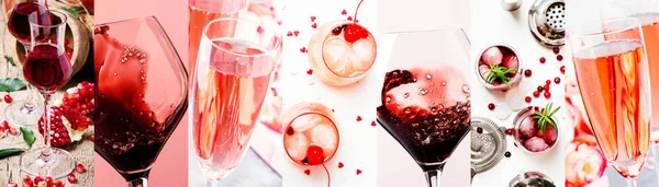 Red Pink Alcoholic Beverages Wine Champagne Liqueurs Berry Fruit Cocktails — Stock Photo, Image