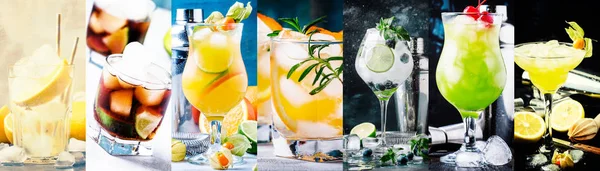 Coquetéis Alcoólicos Com Bebidas Fortes Refrigerante Bagas Frutas Sortimento Close — Fotografia de Stock