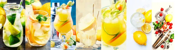 Cócteles Alcohólicos Con Limón Surtido Primer Plano Collage Fotos —  Fotos de Stock