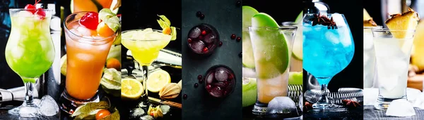 強い酒 ソーダ フルーツ盛り合わせのアルコール カクテル クローズ アップ 写真のコラージュ — ストック写真