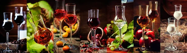 Bevande Alcoliche Forti Raccolta Alcool Liquori Liquori Bicchieri Stile Rustik — Foto Stock
