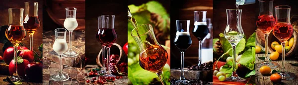Bevande Alcoliche Forti Raccolta Alcool Liquori Liquori Bicchieri Stile Rustik — Foto Stock
