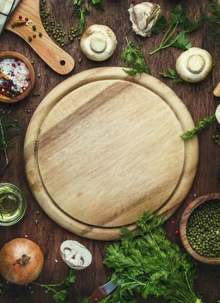 Ingrédients Pour Cuisson Des Lentilles Vertes Avec Des Champignons Des — Photo