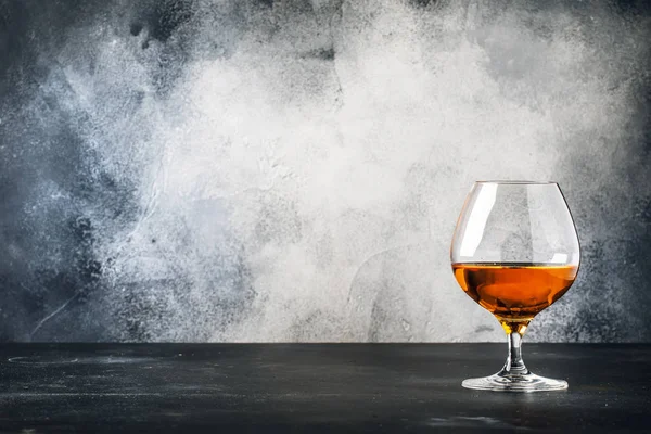 Cognac Brandy Wine Glass Gray Stone Bar Counter Background Selective — Stock Photo, Image
