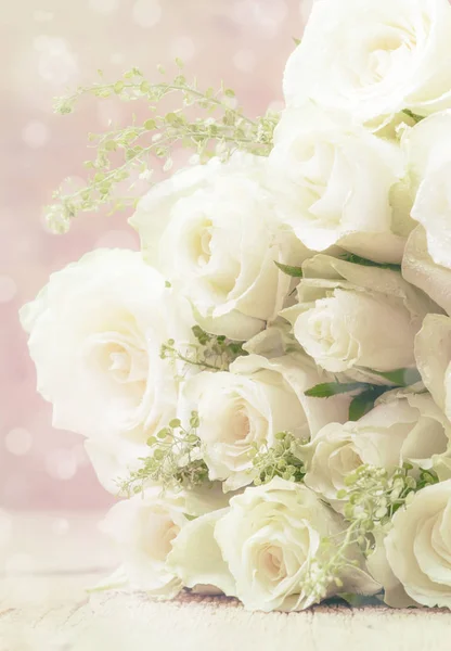 Bouquet White Roses Women Day Wedding Pastel Colors Selective Focus — Stock Photo, Image