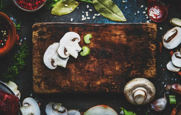 Légumes Bio Frais Ingrédients Épices Viande Pour Soupe Bouillon Sur — Photo