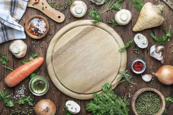 Fond Cuisine Alimentaire Ingrédients Pour Préparer Des Lentilles Vertes Avec — Photo