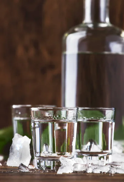Aguardiente Traditionele Spaanse Sterke Alcoholische Drank Druif Maneschijn Wodka Glazen — Stockfoto