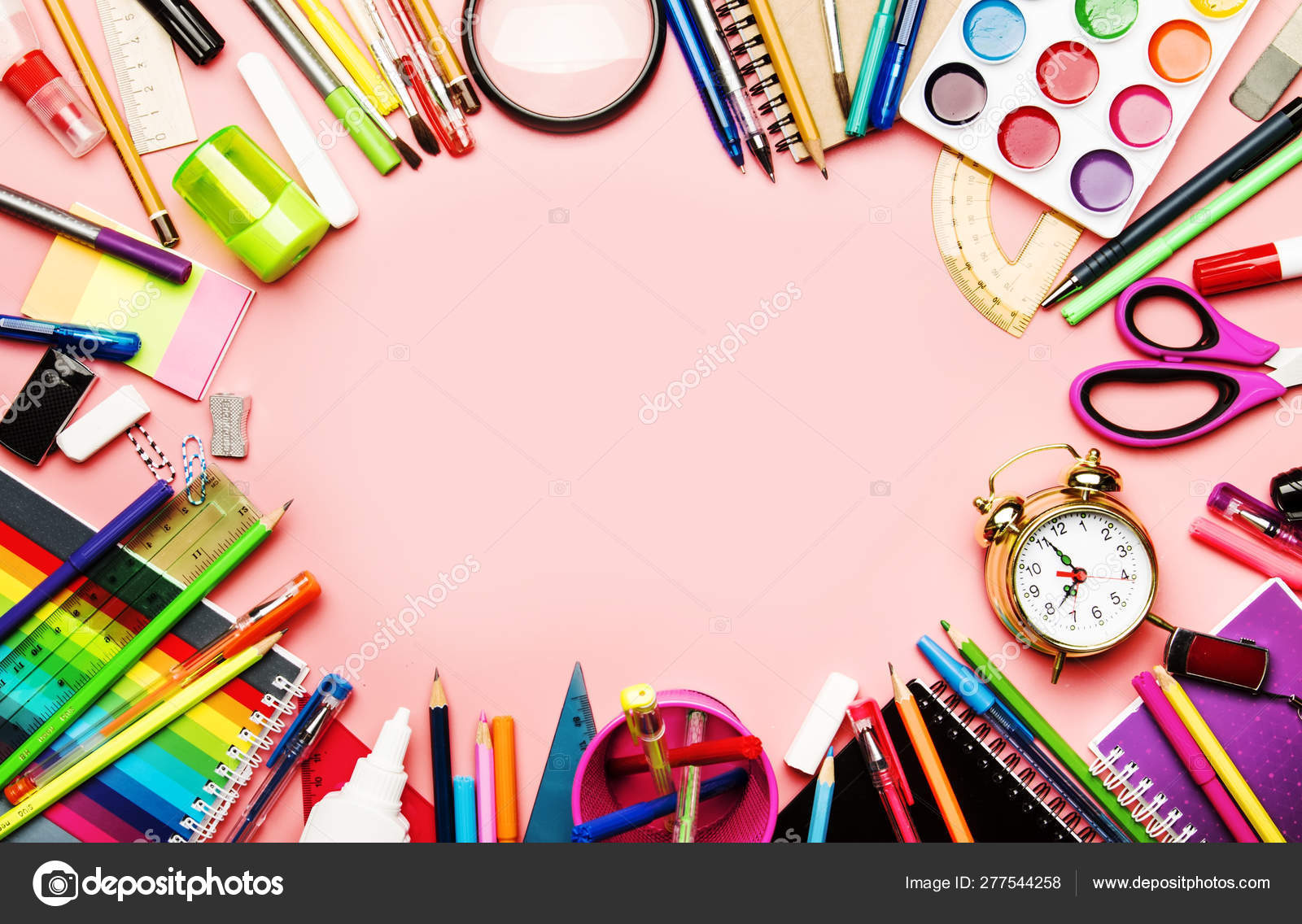 Back School Background Space Text Notebooks Pens Pencils Other Stationery Stock Photo By C 5ph