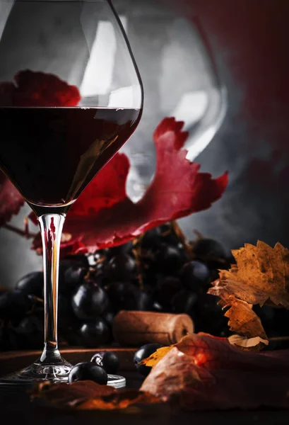 Vin Rouge Sec Verre Vin Nature Morte Automne Avec Des — Photo