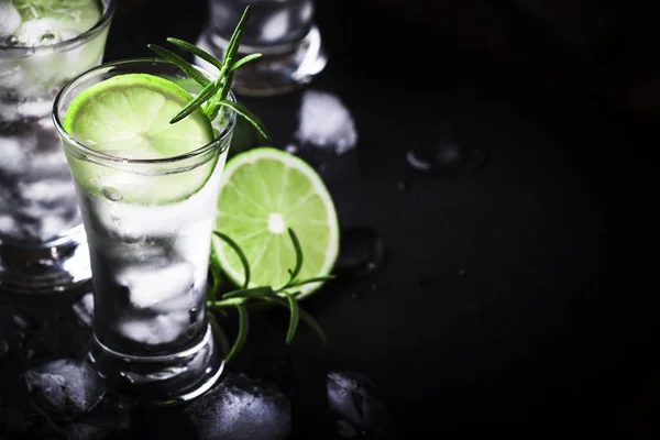 Klassischer Gin Tonic Cocktail Mit Limette Eis Und Rosmarin Vintage — Stockfoto
