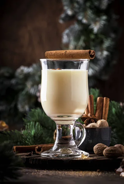 Silvester Oder Weihnachten Eierlikör Cocktail Heißes Winter Oder Herbstgetränk Mit — Stockfoto