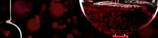 Red Wine Black Background Abstract Splashing Panoramic Banner Copy Space — Stock Photo, Image
