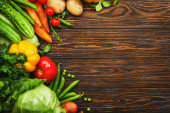 Картина, постер, плакат, фотообои "assortment of fresh vegetables on wooden table background. healthy organic food grocery concept. copy space", артикул 402660178