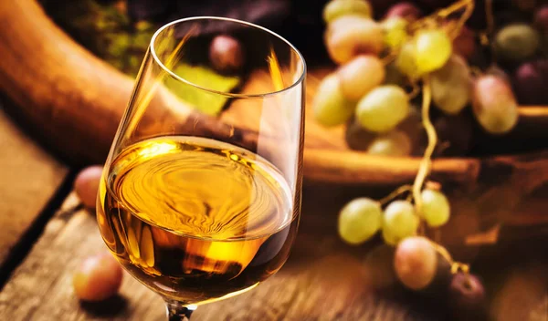 Trockener Weißwein Glas Altmodisches Stillleben Banner — Stockfoto