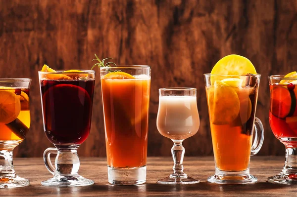 Selectie Van Herfst Winter Alcoholische Warme Dranken Cocktails Glühwein Glogg — Stockfoto