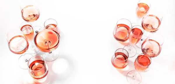 Szklanki Wina Różanego Degustację Wina Degustacja Różnych Odmian Koncepcji Różowego — Zdjęcie stockowe