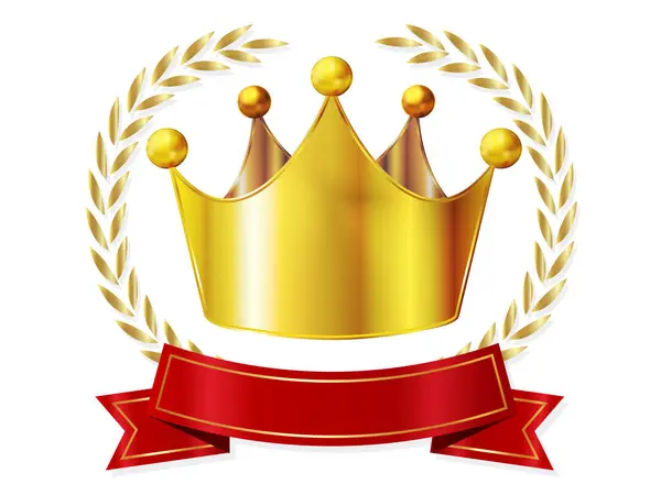 Crown Ribbon Laurel Gold Icon — Stock Vector