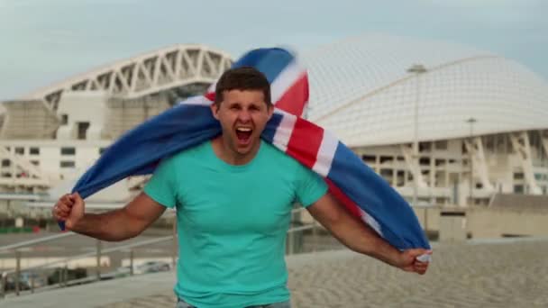 Futebol Com Uma Bandeira Islandesa Esportes Com Bandeira Islândia — Vídeo de Stock