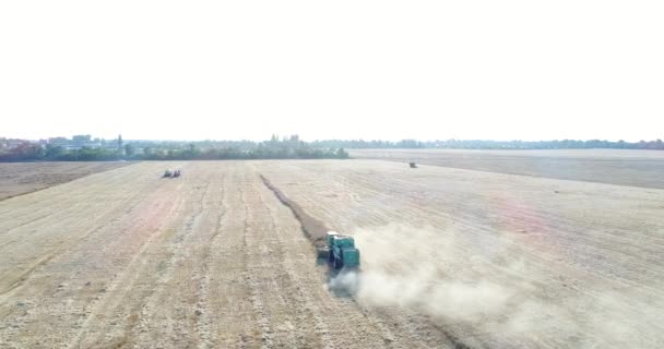 Fotografia lotnicza, Kombajn zbożowy działa w dziedzinie. — Wideo stockowe