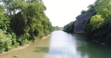 Doğa, orman ve nehir. Hava fotoğrafçılığı, ormanın içinde sakin Nehri.