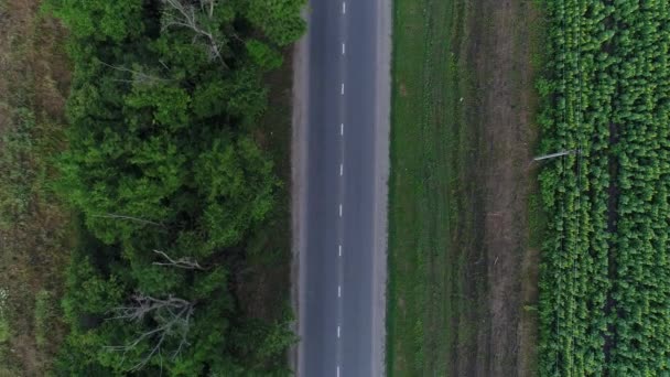 Traseu, autostradă şi drum pe teren. Vedere aeriană - rutier de țară și mașini . — Videoclip de stoc