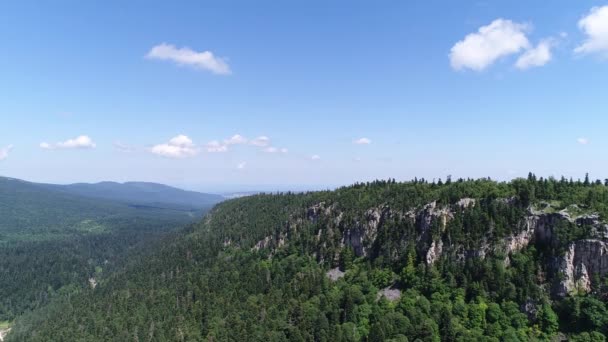 Скелі, зелений ліс і дерева. Красива панорама природи, вид зверху . — стокове відео