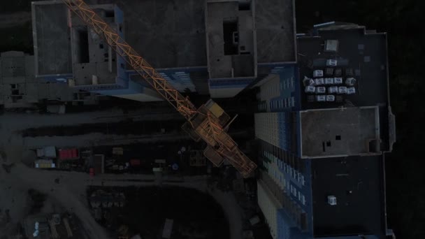 Aerial view - building crane and building. — Stock Video