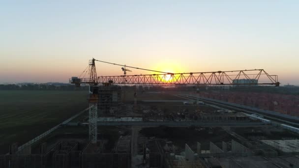 Building Crane Background Dawn Sunse — Stock Video