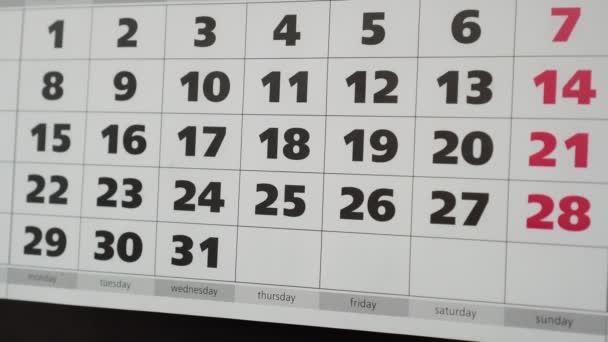 Calendario de oficina, pegatina con las vacaciones de inscripción . — Vídeos de Stock