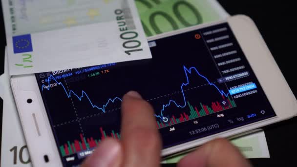 Uma Pessoa Negocia Bolsa Valores Forex Usando Smartphone — Vídeo de Stock