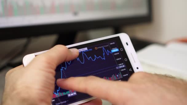 Moeda Bolsa Valores Dados Tela Smartphone — Vídeo de Stock