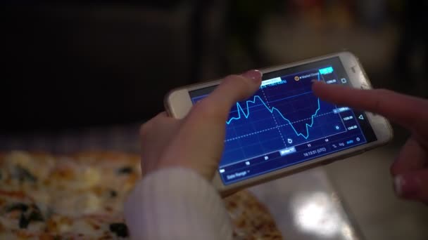 Údaje o investicích, zásobách a finanční výměně na obrazovce smartphone. — Stock video