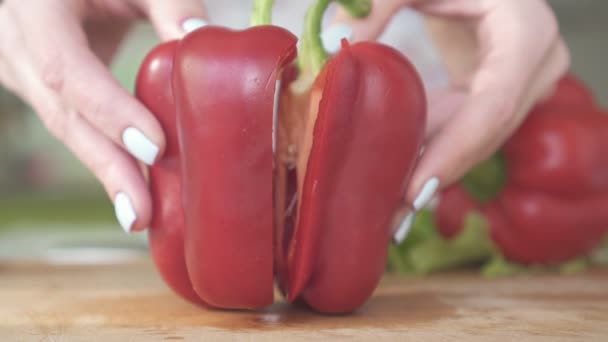 Rode paprika close-up, paprika. — Stockvideo