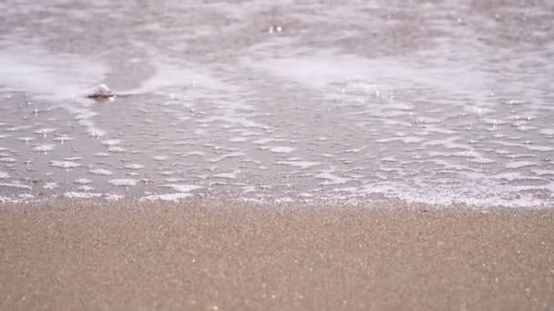 Playa arenosa tropical, olas del mar rodando en la orilla . — Vídeos de Stock