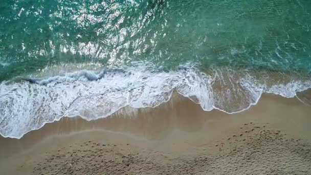 Mar turquesa claro y playa soleada. Ondas y marea, cámara lenta . — Vídeo de stock